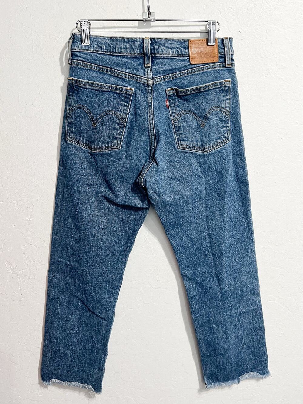 Levi’s Denim Wedgie Straight Button Fly Jeans Sz 27 Dark High Rise Raw Hem